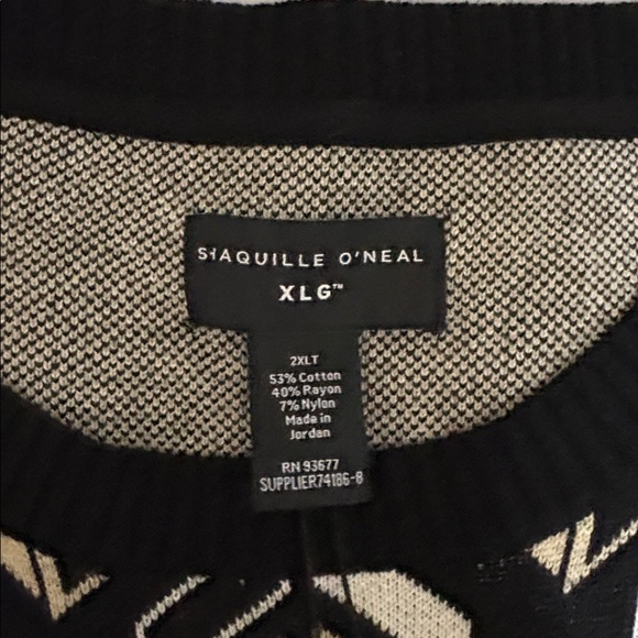 Shaquille O’Neal Geometric Pattern Black and Cream Men's Sweater - Picture 3 of 4